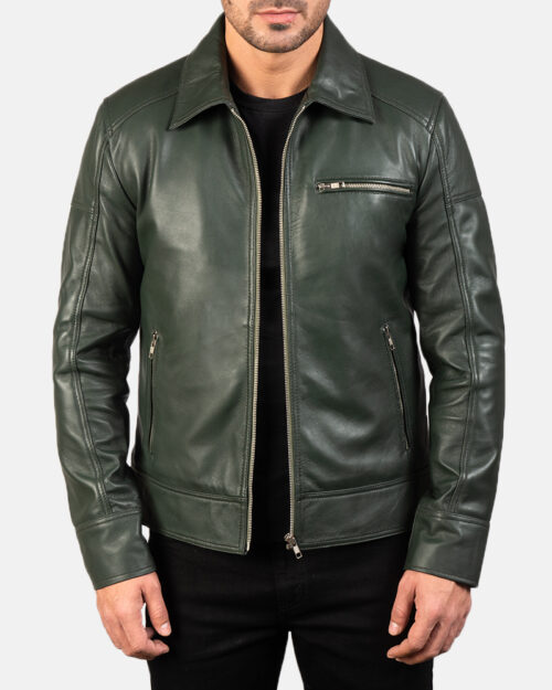 Veldar Green Leather Biker Jacket